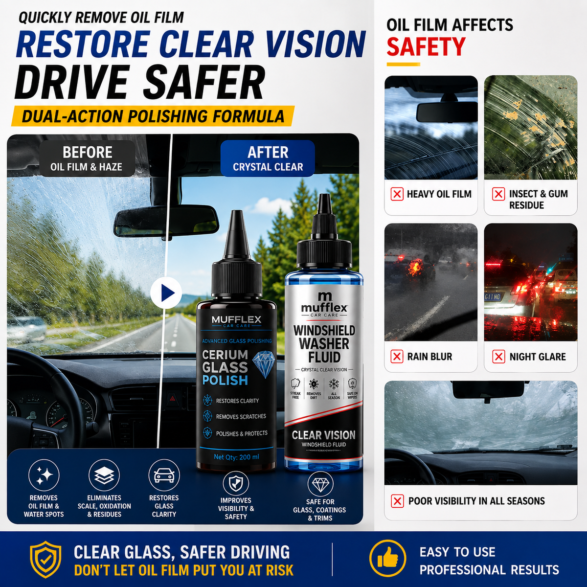 Cerium Glass Polish + Windshield Washer | Perfect Combo