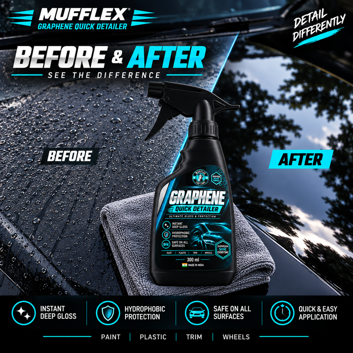 MUFFLEX GRAPHENE Quick Detailer- Instant Deep Gloss • Hydrophobic Protection • Easy Application