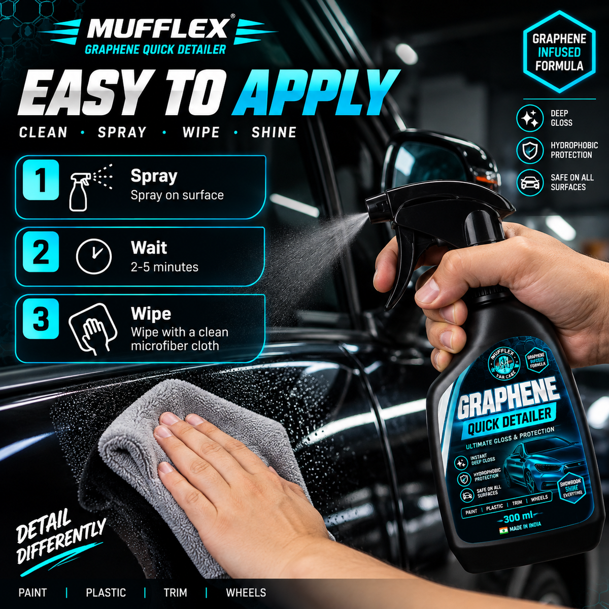 MUFFLEX GRAPHENE Quick Detailer- Instant Deep Gloss • Hydrophobic Protection • Easy Application