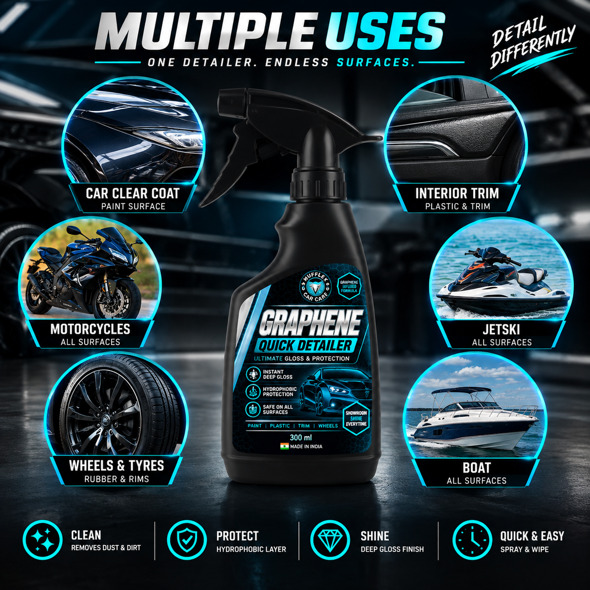 MUFFLEX GRAPHENE Quick Detailer- Instant Deep Gloss • Hydrophobic Protection • Easy Application
